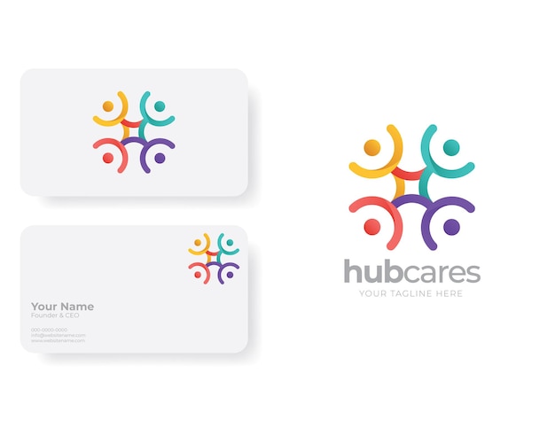 Community People Care logo with Business Card Template in Flat Design