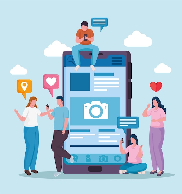 Community people with smartphones and social media set icons  illustration 