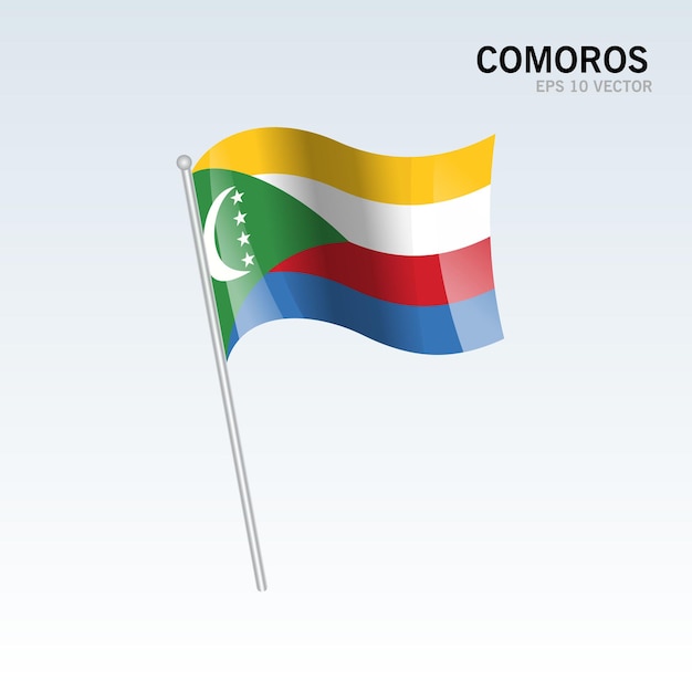 Comoros waving flag isolated on gray