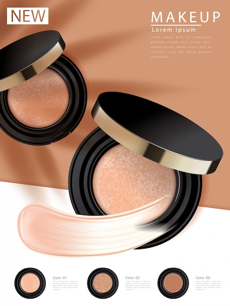 Compact foundation ads, attractive makeup essential product 