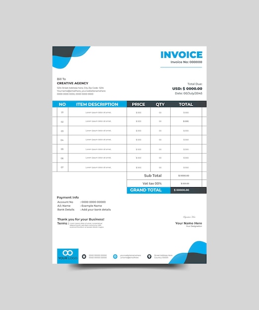 Company Business Modern Corporate Creative Invoice Design template