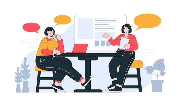 Company employees are meeting for business strategy in flat vector illustration design