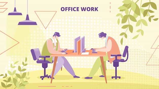 Company Employees Office Work flat vector Banner