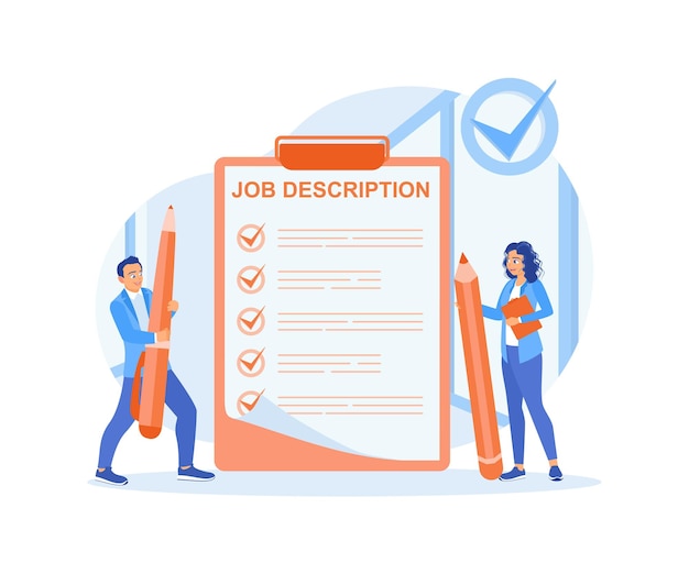 Vector the company establishes job duties and responsibilities candidates are looking for the right position job description concept flat vector illustration