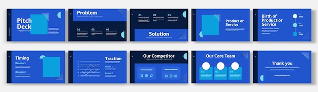 Company Investment Presentation Of Pitch Deck Template Set With Placeholder In Blue Color