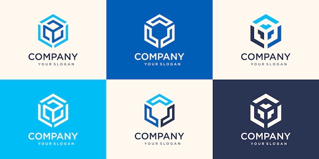 Company   logo design element. Abstract hexagon shaped   symbols.