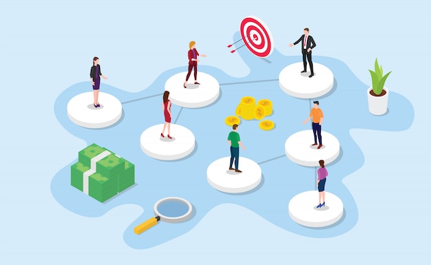 Company or organization structure with isometric or isometry style