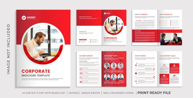 Company profile brochure template design, Red color multipage brochure design