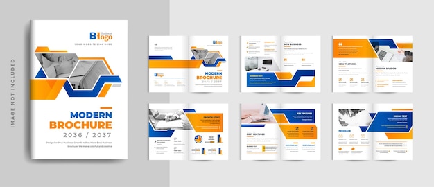 Company profile brochure template design with yellow shapes corporate minimalist multi page layout