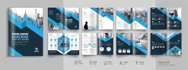 Company profiles multipage business bifold brochure template layout design, 16 pages brochure.