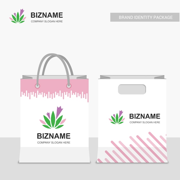 Company shopping bags design with pink theme and leafs logo