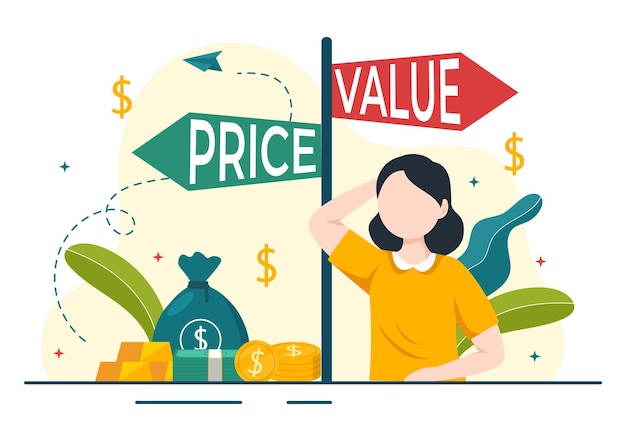 Compare Prices Vector Illustration of Inflation in Economy with Price and Value Goods