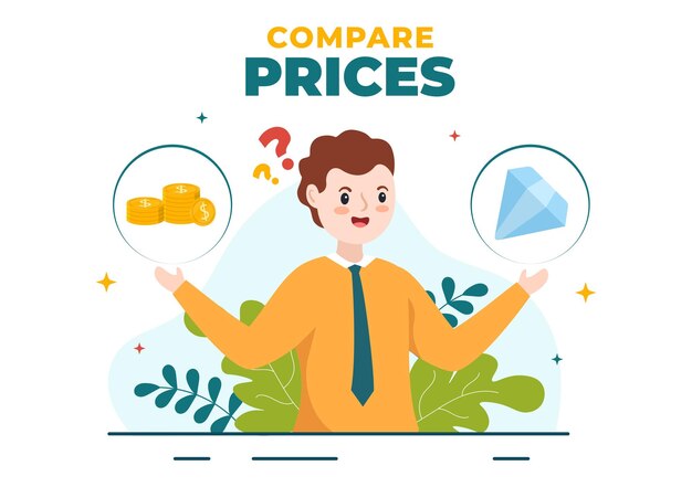 Compare Prices Vector Illustration of Inflation in Economy with Price and Value Goods