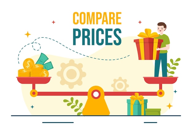 Compare Prices Vector Illustration of Inflation in Economy with Price and Value Goods