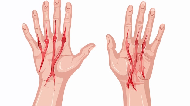 Vector comparison of normal and sick hands showing rheumatoid arthritis for medical professionals