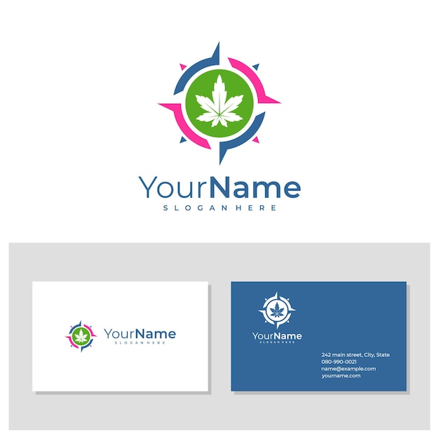 Compass Cannabis logo with business card template Creative Cannabis logo design concepts