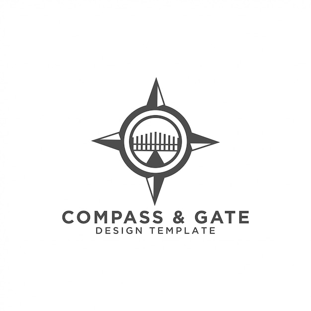 Compass and gate logo design template vector