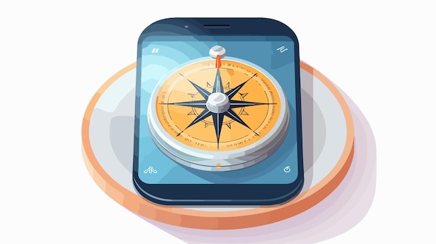 Vector compass guide device with smartphone flat vector isolated