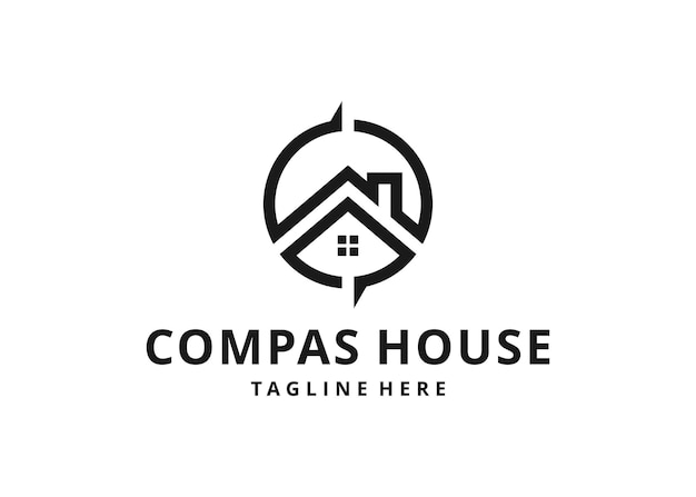 Compass and house shape modern and simple logo design illustration