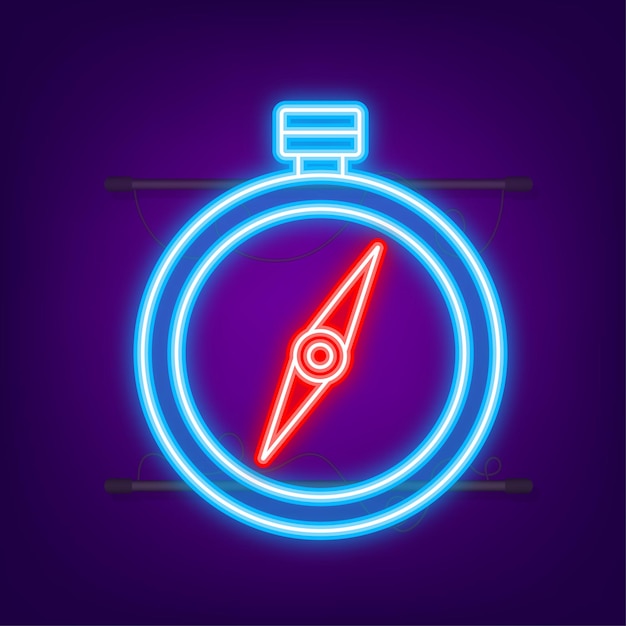 Compass icon. Flat navigation symbol. Neon icon. Vector illustration.