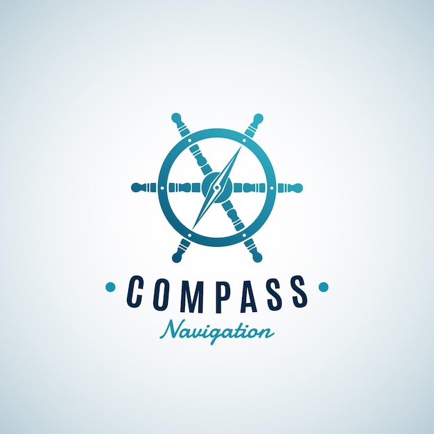 Compass Navigation Abstract Vector Sign Emblem or Logo Template Arrow integrated into the Steering Wheel Symbol with Retro Typography Creative Concept Isolated