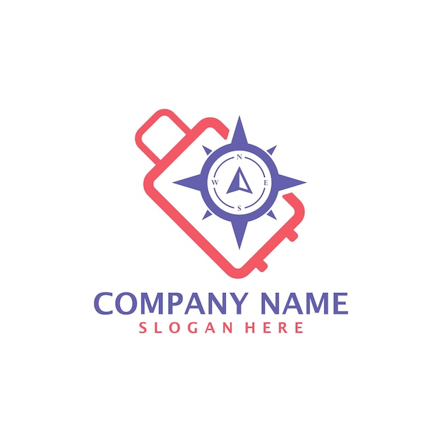 Compass Suitcase logo design vector Suitcase logo design template concept