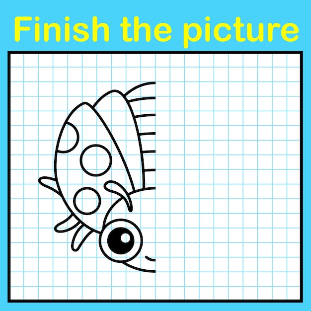 Complement the ladybug, with a symmetrical picture and paint it. A simple drawing game for kids