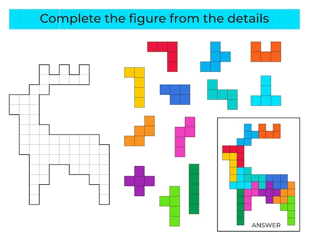 Complete the figure. Puzzle game with deer. Education game for kids.