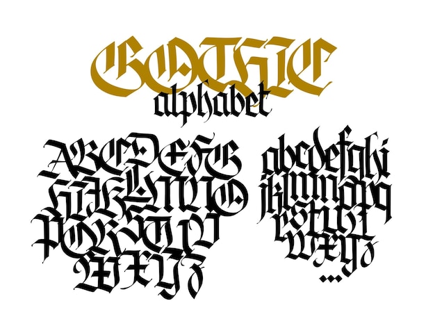 Complete Gothic alphabet Uppercase and lowercase letters on a white background