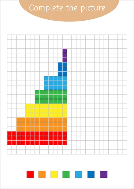 Complete the picture worksheet. Symmetry for kids. Pyramid toy coloring. Back to school. Pixel art