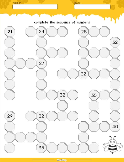 complete the sequence of numbers 21 to 40