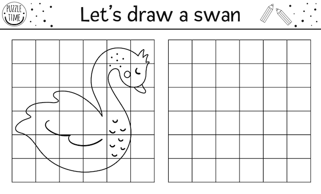 Complete the swan picture. Vector Saint Valentine day drawing practice worksheet. February printable black and white activity for pre-school children. Copy the picture game for kids with cute bird.