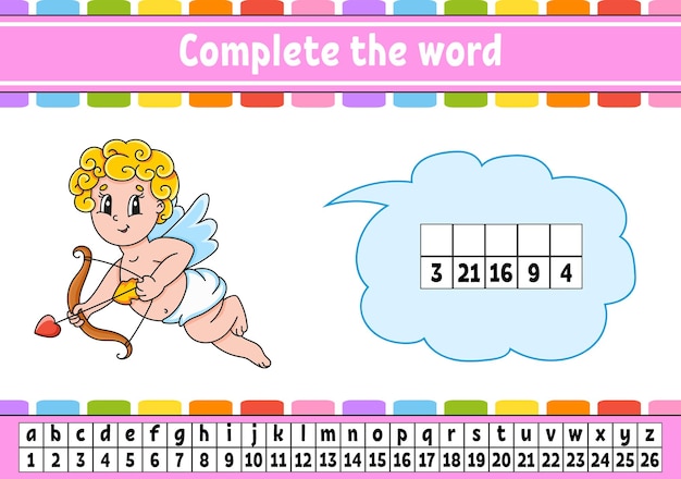 Complete the words Cipher code Learning vocabulary and numbers Education worksheet