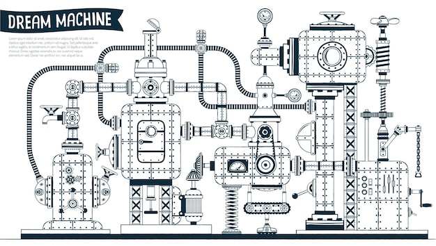 Complex fantastic steampunk machine