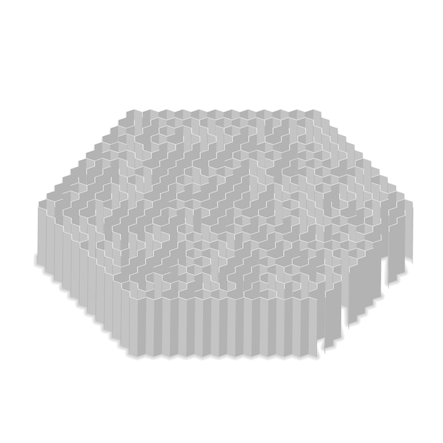 Complicated gray hexagon labyrinth in isometric view isolated on white