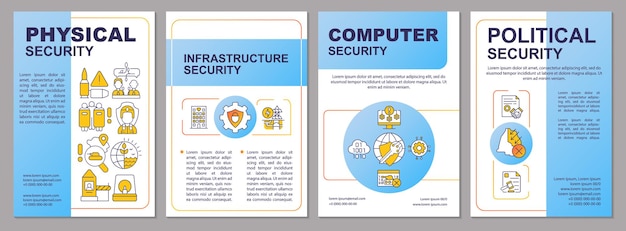 Components of state security blue brochure template Homeland safety Leaflet design with linear icons 4 vector layouts for presentation annual reports Arial Myriad ProRegular fonts used