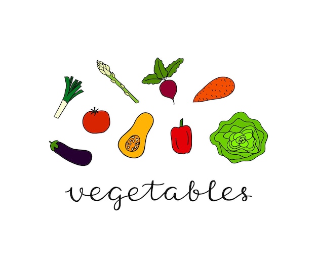 Composition with vegetables and lettering