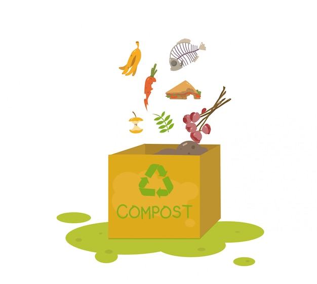 Compost bin with organic material. Organic waste for domestic composting.