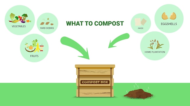 Vector compost cycle concept, compost bin  with organic waste illustration for waste composting.