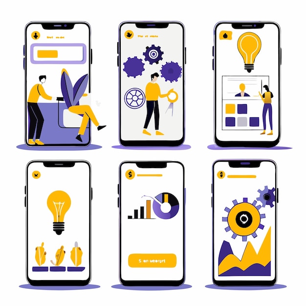 Vector comprehensive screen template set for mobile phone flat vector illustration