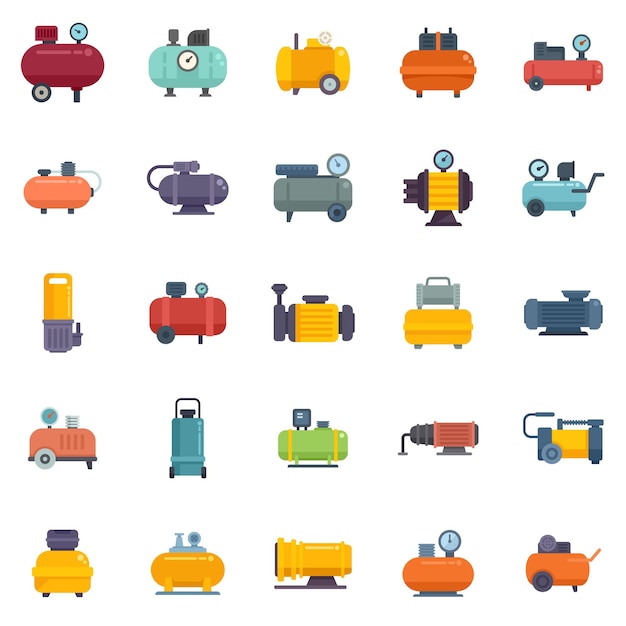 Compressor icons set flat vector Air car