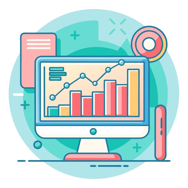 Computer desktop with graph and charts showing progress