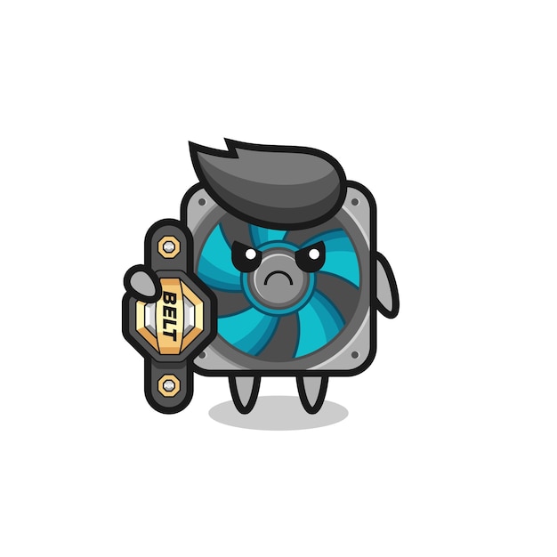 Computer fan mascot character as a MMA fighter with the champion belt , cute style design for t shirt, sticker, logo element