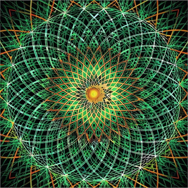 Vector a computer generated image with a green and yellow pattern of a circle with a green background