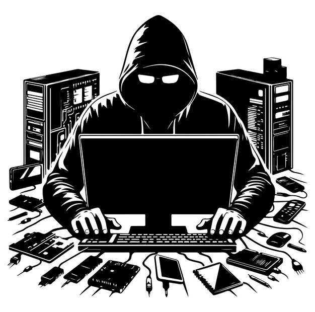 Vector computer hacker silhouette vector illustration