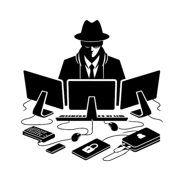 Vector computer hacker silhouette vector illustration