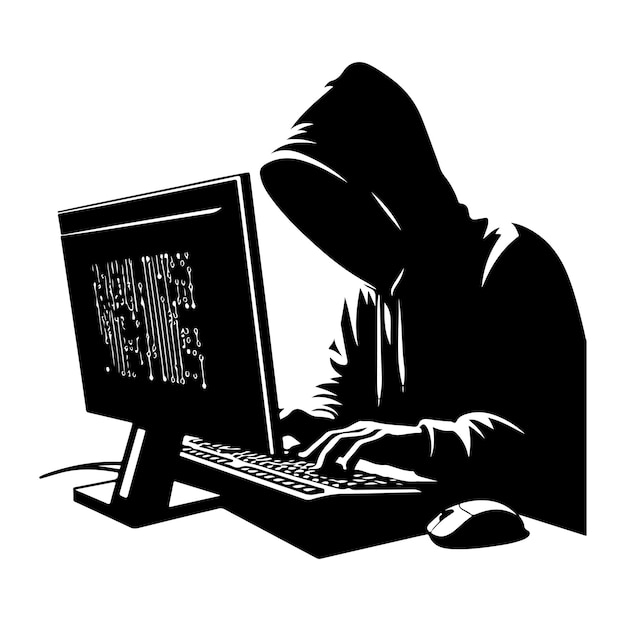 Vector computer hacker silhouette vector illustration