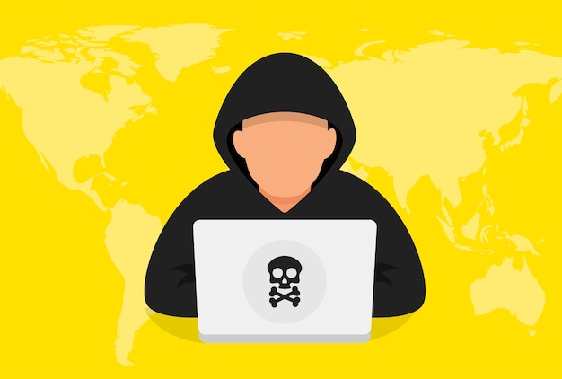 Computer hacker with laptop vector icon