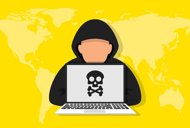 Computer hacker with laptop vector icon