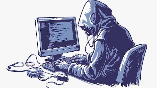 Computer Hacking Concept Handdrawn Vector Illustration